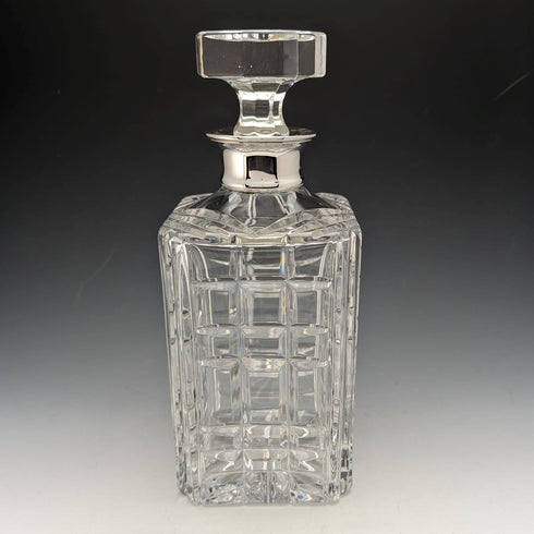 1981 British Vintage Cut Glass Square Decanter Pure Silver Decoration 2100g